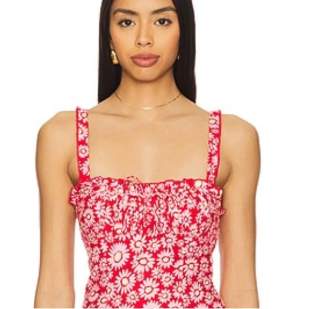 Free People Lucinda Printed Midi Dress in Tomato Daisy NWT